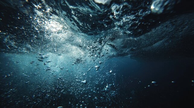 Underwater Ocean Waves Crashing Deep Blue.