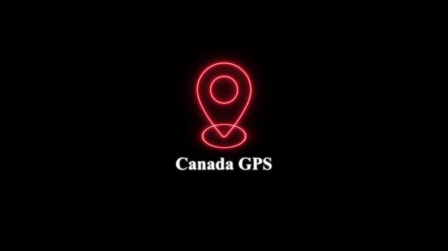 Canada gps location pin animation: glowing red map marker symbol for navigation and travel technology projects