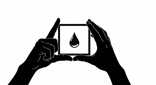 Hands frame a single water drop on a clear surface, symbolizing purity and life
