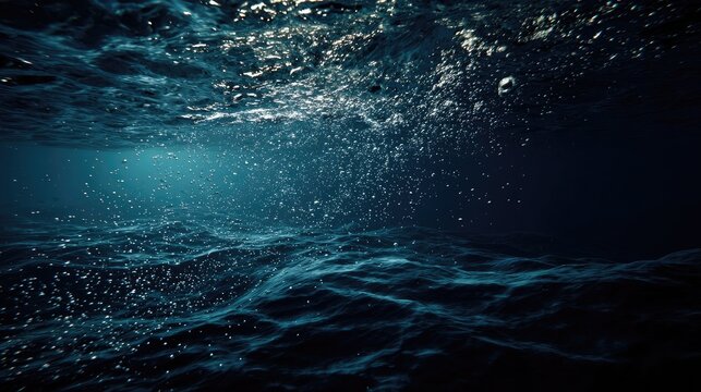 Underwater Ocean Surface with Light Rays and Bubbles.