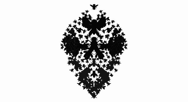 Abstract ink blot symmetrical pattern resembling a dark, intriguing face or creature