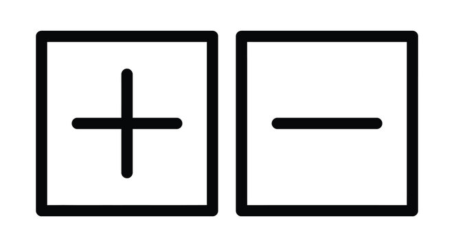 Plus and minus signs in squares black outline silhouette