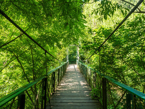Suspension bridge inside Turda Gorge canyon, Romania