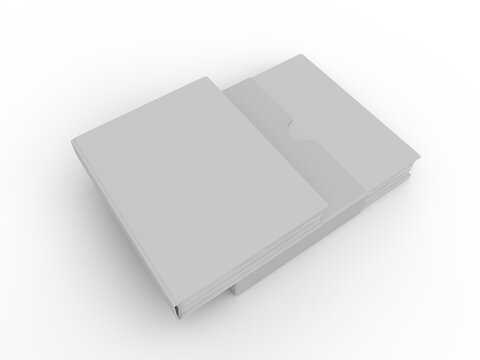 Slipcase book mockup with clean white hardcover packaging on background. Professional branding template ideal for publishing, portfolio presentation, product showcase, ads and print design. 3D render