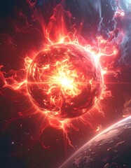 Obraz premium Vibrant Red Plasma Ball in Space.