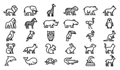 Animal Wildlife Outline Icon Collection with Different Wild Creatures Vector © Madhobe