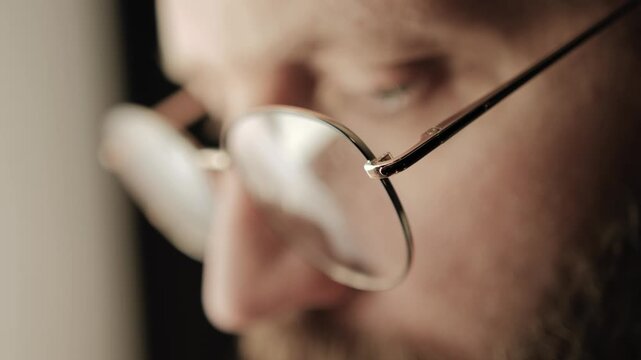 Man Working on Laptop Typing Reading and Browsing, Close Up. Remote work, freelance, focus, concept research