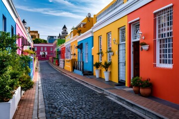 Obraz premium Bo kaap historic malay quarter street with colorful houses