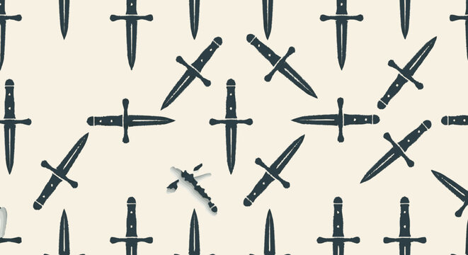 Vintage hand drawn daggers seamless pattern on cream background