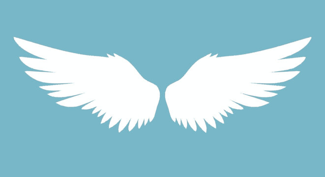 White angel wings silhouette on a blue background