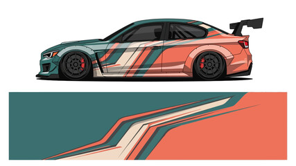 Obraz premium Stylized racing car illustration with bold color blocks and dynamic lines.