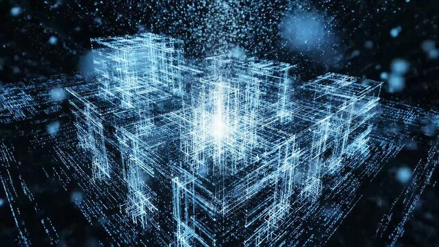 Digital cubes and glowing light emphasizing futuristic concepts and connectivity