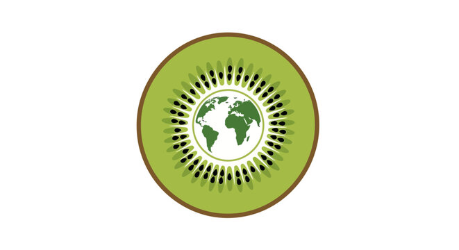 World Fruit Day concept icon with kiwi slice and earth globe map