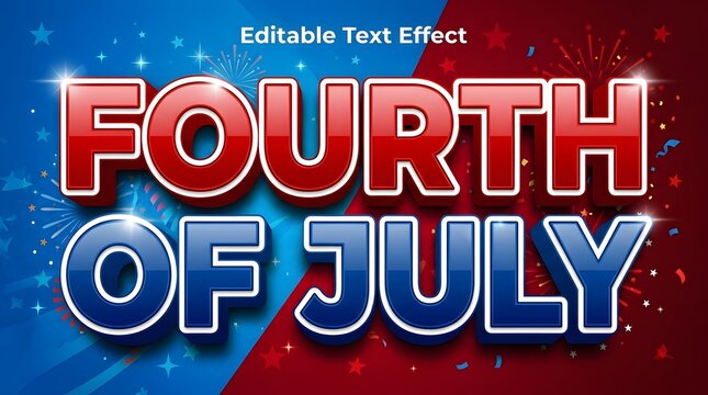 Festive 4th of july typography 'fourth of july' text effect with fireworks and stars