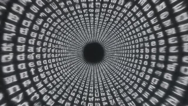 Abstract tunnel of glowing letters ideal for creative backgrounds and modern web design