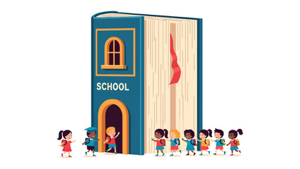A World of Knowledge: A giant, open book stands as a schoolhouse, with children excitedly entering its pages, symbolizing education and the boundless world of learning. © Hussain