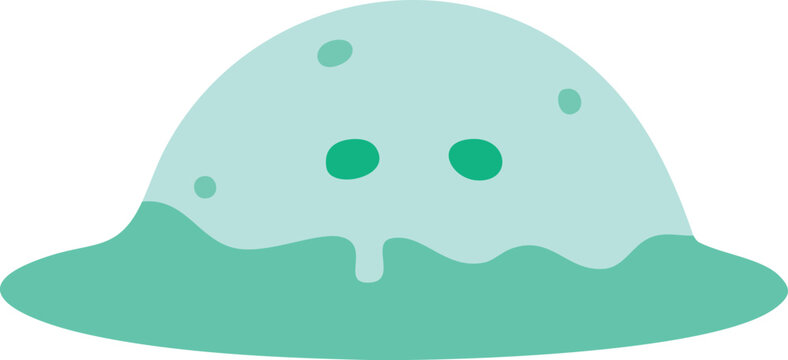 Mint green slime puddle with small face illustration
