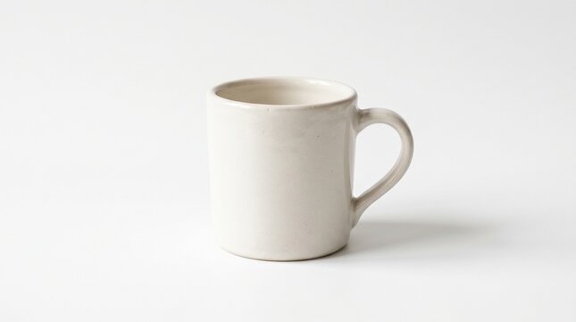 Empty White Ceramic Mug on Plain White Background Minimalist Still Life