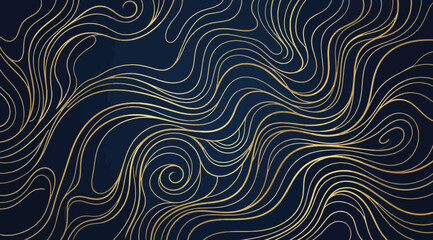 Obraz premium Elegant abstract background with golden swirling lines on a dark blue gradient