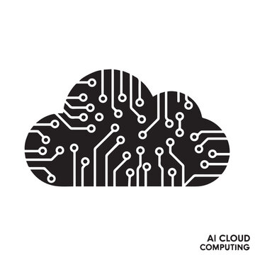 Abstract cloud icon with integrated circuit board pattern representing modern artificial intelligence and cloud computing technology.