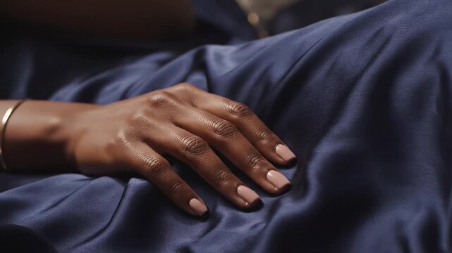 Hands with polished nails on fabric ideal for creative backgrounds and modern web design