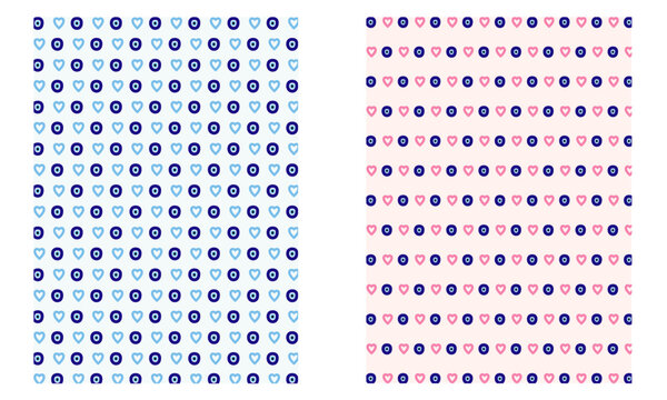 Seamless Evil Eye and Heart Pattern in Pink and Blue Minimal Style