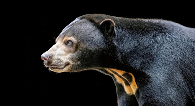 Sun Bear Profile Close up Against Black Background for Wildlife Conservation and Educational Branding