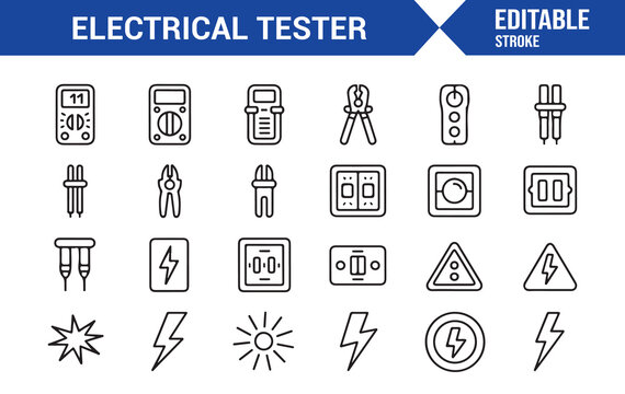 Electrician Testing Equipment Icons with Editable Stroke Style