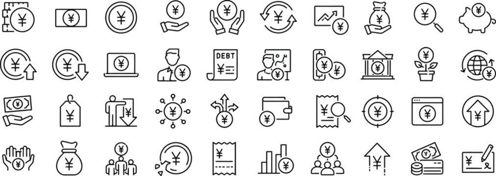 Yen and Yuan Currency Financial Management Line Icons Set