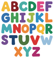 colourful english alphabet letters arranged on a clean white background, playful educational typography design for children learning language, reading, spelling, and classroom creativity. © MD FARIDUL