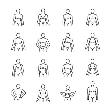 Body type silhouette icons with body positive clothing size human body silhouette illustration