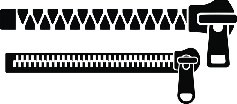 Black zipper icon partially open flat vector on transparent background