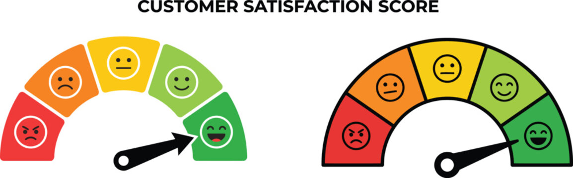 Customer satisfaction meter with facial expressions on transparent background