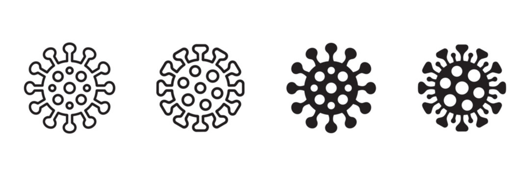 Set of virus cell outline and solid icons. Healthcare and medical pandemic symbols. Microbial bacteria graphic elements for science research design.