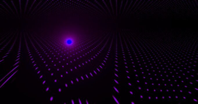 Abstract digital grid with glowing light particles in dark space.