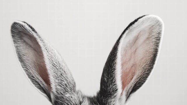Cute rabbit ears twitching and listening attentively on a white background