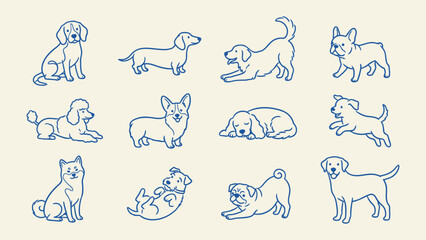 Animal silhouette of dog breed in different poses © HASNA