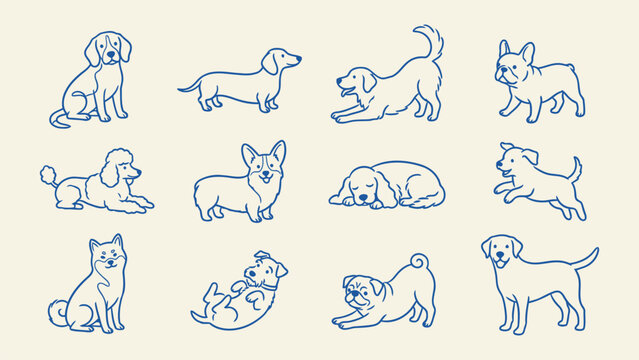 Animal silhouette of dog breed in different poses