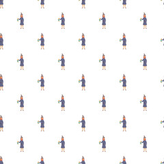 Fototapeta premium Witch character holding a lantern creating a magical halloween seamless pattern