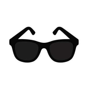 Minimalist black sunglasses silhouette isolated on white background.