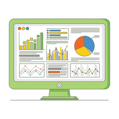 Obraz premium Computer Monitor Displaying Business Financial Data Analytics Charts and Performance Graphs