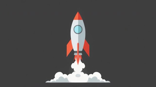 Brightly Colored Rocket Ship Ascending into Space with White Smoke Trail