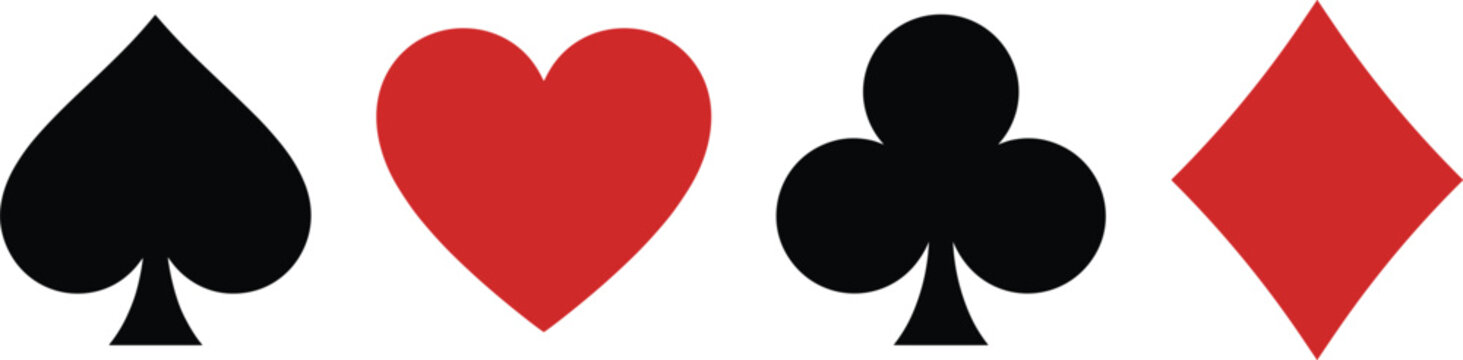 Playing card suits vector icon set with spade heart club and diamond symbols for casino gambling and poker game design