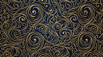 Luxury golden floral pattern on a dark blue background © Saharia