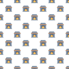 Fototapeta premium Repeating fireplace illustrations forming a seamless cartoon pattern
