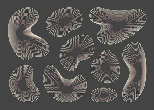 Irregular organic blob outlined shapes, abstract liquid curved deformed figures, line illustration