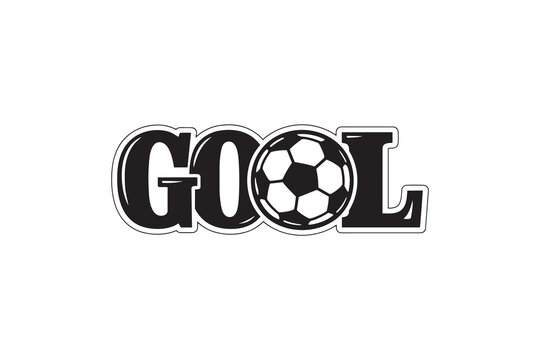 GOOL Soccer Ball Typography Sticker &ndash; Bold Black and White Football Word Art Vector Design for Sports Apparel and Merchandise