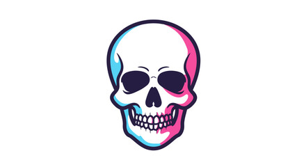 Fototapeta premium Stylized skull graphic icon featuring a modern aesthetic with vibrant blue and pink duotone shadow accents, ideal for edgy and contemporary visual branding
