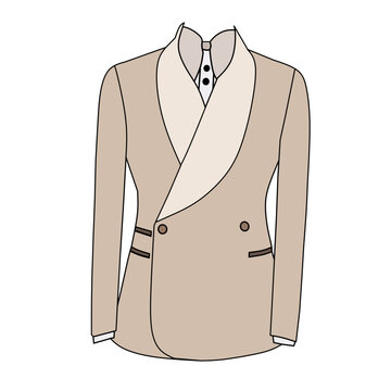Illustration of a line forming a dark brown tuxedo suit on a white background. Illustration of a men's clothing fashion model.
