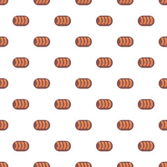 Fototapeta premium Sausage links neatly arranged on brown platters creating a repeating seamless pattern